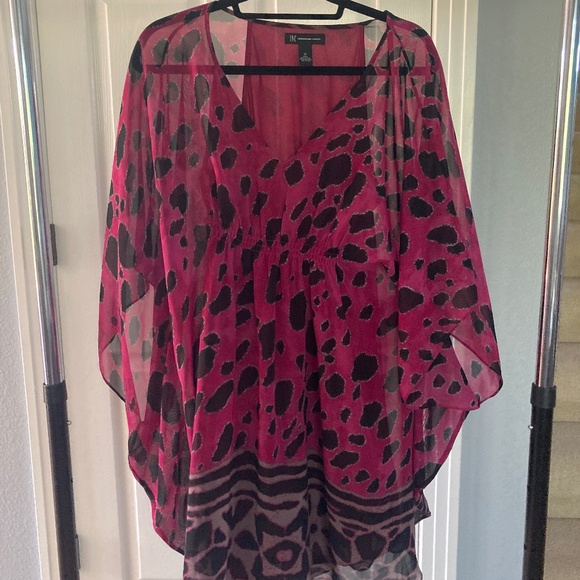 INC International Concepts BOHO KIMONO STYLE SILKY FLOWY TUNIC MAGENTA OP 12 - Picture 1 of 6